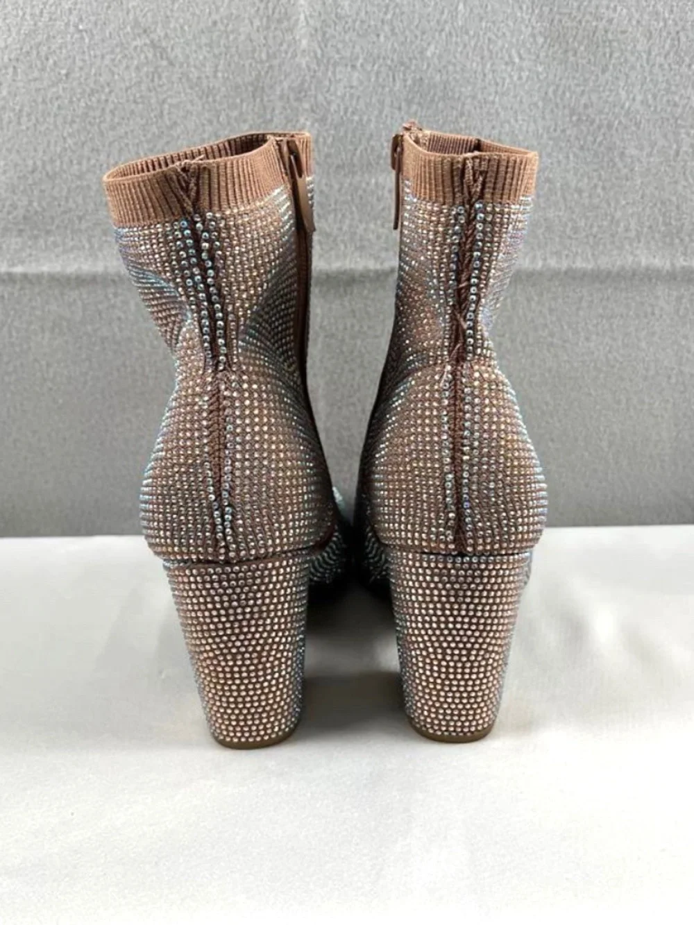 Torrid Stretch Knit Embellished Ankle Bootie Size 8WW Taupe Rhinestones Sparkle
